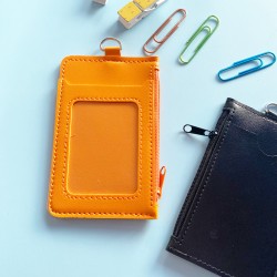 Double Pocket Card Holder Vertical With Zip-Orange