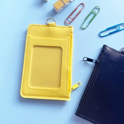 Double Pocket Card Holder Vertical With Zip-Yellow
