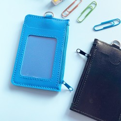 Double Pocket Card Holder Vertical With Zip-Light Blue