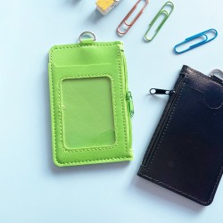 Double Pocket Card Holder Vertical With Zip-Green