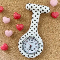 Pin Watch Printed - White Polka