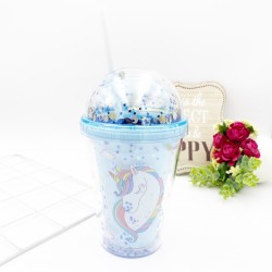 SOLID BOTTLE WITH STRAW - UNICORN BLUE