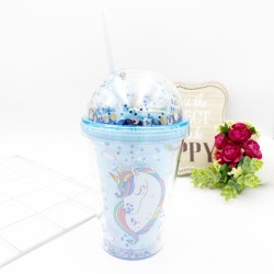 SOLID BOTTLE WITH STRAW - UNICORN BLUE