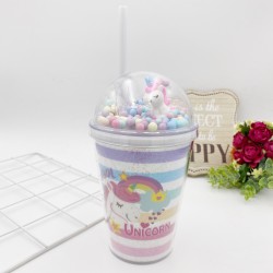 BUBBLE BOTTLE WITH STRAW - UNICORN STRIPE 