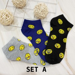 COTTON COMFORT CARTOON ANKLE SOCKS - SMILE