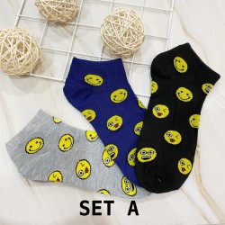 COTTON COMFORT CARTOON ANKLE SOCKS - SMILE