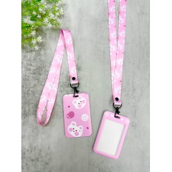 CARD HOLDER & LANYARD SET PINK BEAR