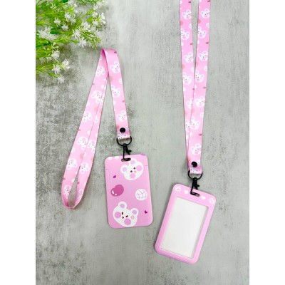 CARD HOLDER & LANYARD SET PINK BEAR
