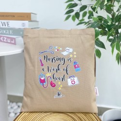 TOTE BAG NURSING IS A WORK OF HEART - NUDE