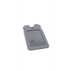 Single Pocket Ear ID Card Holder PU Leather-SILVER