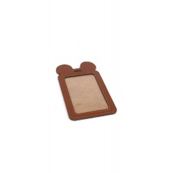 Single Pocket Ear ID Card Holder PU Leather-BROWN