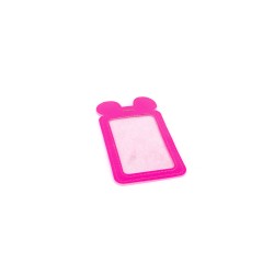 Single Pocket Ear ID Card Holder PU Leather-HOT PINK