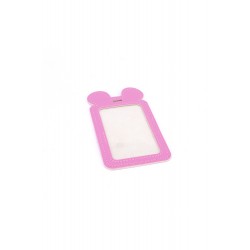Single Pocket Ear ID Card Holder PU Leather- LIGHT PINK