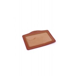 Single Pocket Horizontal ID Card Holder PU Leather-BROWN