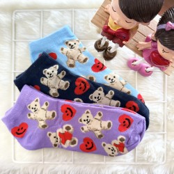 COTTON COMFORT SOCK - TEDDY BEAR (DARK BLUE,BLUE,PURPLE)