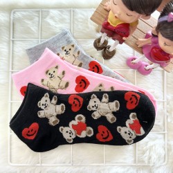 COTTON COMFORT SOCK - TEDDY BEAR  (BLACK,GREY,PINK)