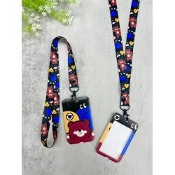 CARD HOLDER & LANYARD SET BLACK BROWN BEAR