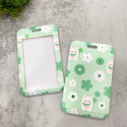 Card Holder Green - White Green Flower